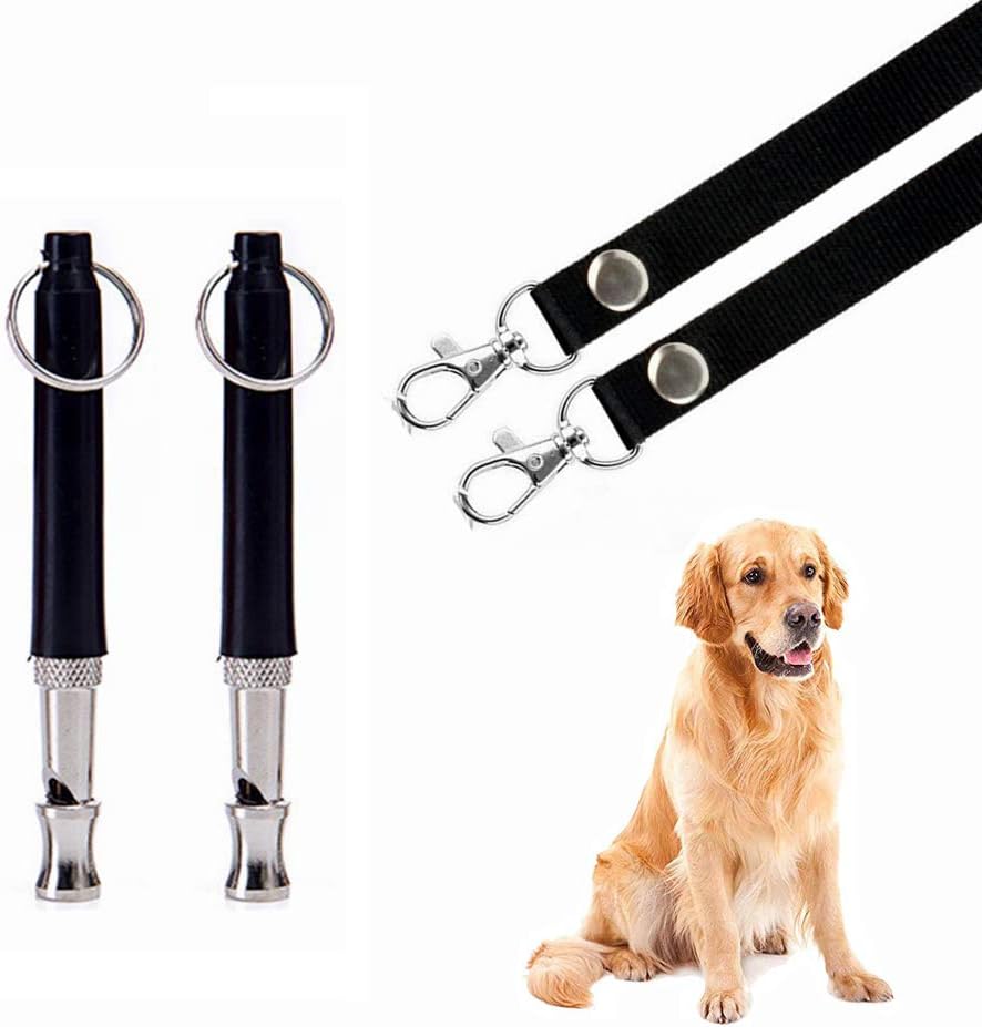 Dog Whistle to Stop Barking,Adjustable Pitch Ultrasonic Training Whistle Silent Bark Control for Dogs-2 Pack Dog Whistle with Free Lanyard Strap