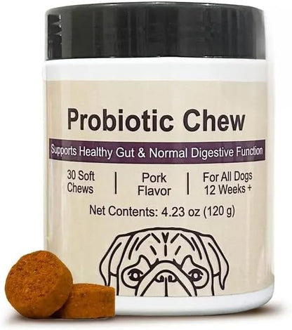 Probiotics for Dogs, Support Gut Health, Occasional Diarrhea, Digestive Health & Seasonal Allergies - Pork Flavor - 30 Soft Chews