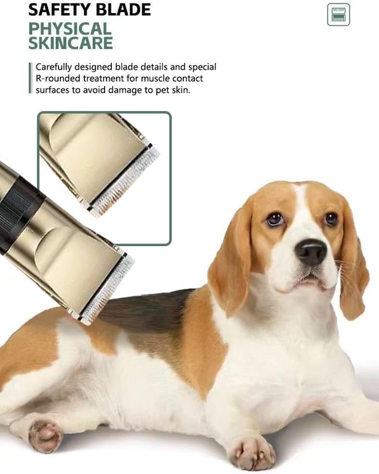 Dog Trimmer Pet Grooming Kit, 14 Piece Low Noise Rechargeable, Dog Shaver Cordless Electric Quiet, Nail Clipper, Filer, Scissors, Paw Trimmer Complete Set for Dog Cats Pets (Gold)