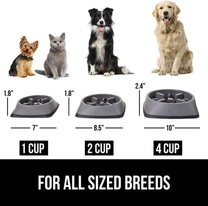 GORILLA GRIP Patent Pending Slow Feeder Dog Bowls, Interactive Puzzle Toy for Dogs and Cats Food Training, Keeps Pets Busy and Prevents Puppy Overeating, All Breeds, 100% BPA Free, 2 Cup, Gray