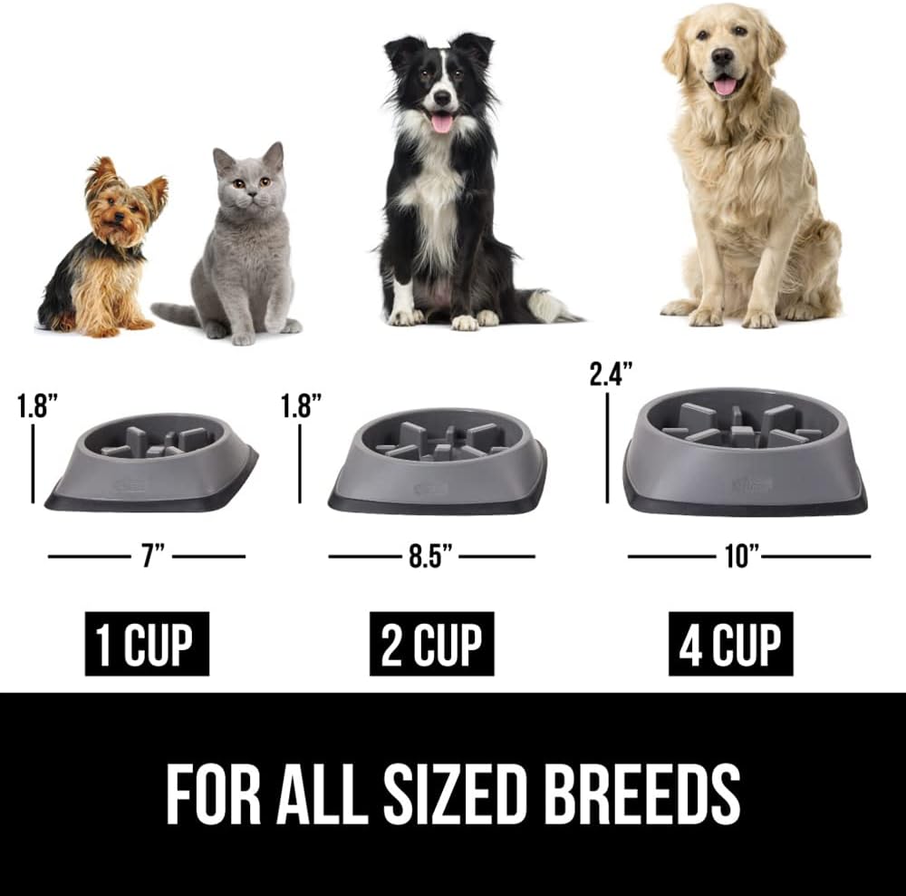 GORILLA GRIP Patent Pending Slow Feeder Dog Bowls, Interactive Puzzle Toy for Dogs and Cats Food Training, Keeps Pets Busy and Prevents Puppy Overeating, All Breeds, 100% BPA Free, 2 Cup, Gray
