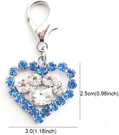 Bling Rhinestones Heart&Paw Charm Pendant Jewelry for Pet Dog Cat Puppy Necklace Collar Accessory
