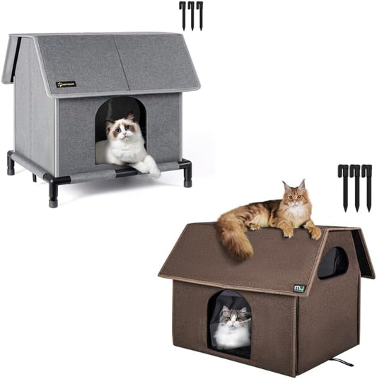 MIU COLOR Large Outdoor Cat House, Upgraded Aluminum Foil Material, Weatherproof Elevated Shelter & Outdoor Cat House, Extra Large Weatherproof Cat Houses