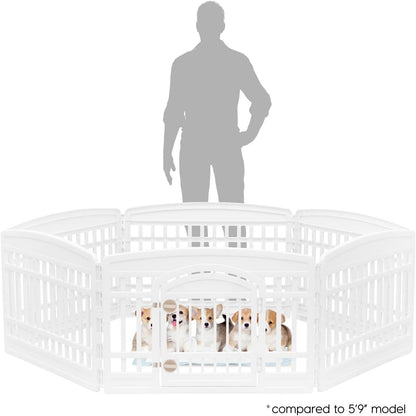 IRIS USA 24" 6-Panel Dog Playpen with Door, 61 x 61 x 24, Puppy Playpen, Dog Play Pen Indoors, Pet Fence, Puppies/Small Dogs, White