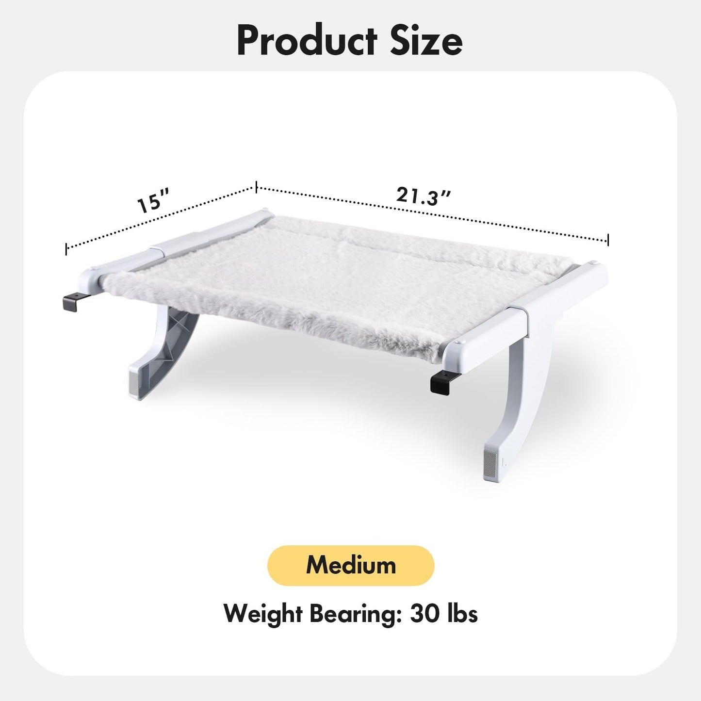 Window Sill Mount Cat Perch for Indoor Cats, One-Step Sliding Clamping Slot Adjustment Cat Hammock with Washable Cover, No Suction Cups Pet Bed for Windowsill & Bedside (Medium)