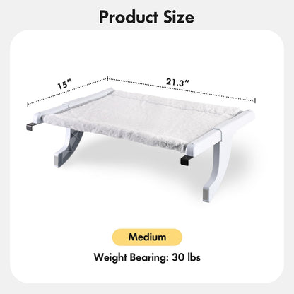 Window Sill Mount Cat Perch for Indoor Cats, One-Step Sliding Clamping Slot Adjustment Cat Hammock with Washable Cover, No Suction Cups Pet Bed for Windowsill & Bedside (Medium)