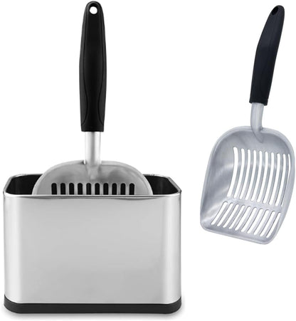 Heavy Duty Cat Litter Scoop with Holder - All Metal Cat Litter Scooper with Stainless Steel Holder - Speed Sifter Litter Box Scooper Captures All Clumps