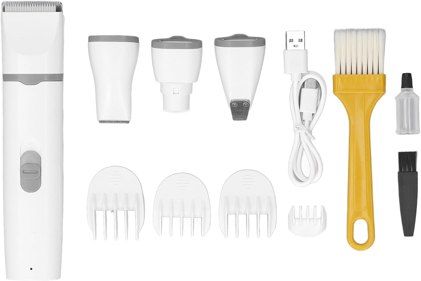 Electric Pet Hair Clipper, Low Noise Rechargeable Grooming Kit, Professional Pet Trimmer for Body Face Ears Eyes Nails, Multifunctional Cordless Clipper with 3 Trimming Heads and 4