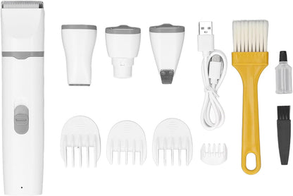 Electric Pet Hair Clipper, Low Noise Rechargeable Grooming Kit, Professional Pet Trimmer for Body Face Ears Eyes Nails, Multifunctional Cordless Clipper with 3 Trimming Heads and 4