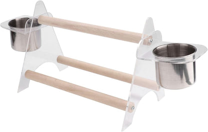 Multipurpose Pet Bird Parrot Stand Platform, Durable Wooden and Plastic Birdcage with Feeder, Non - Eco - Friendly Design for Small and Medium Birds, Includes Two Cups and Sc