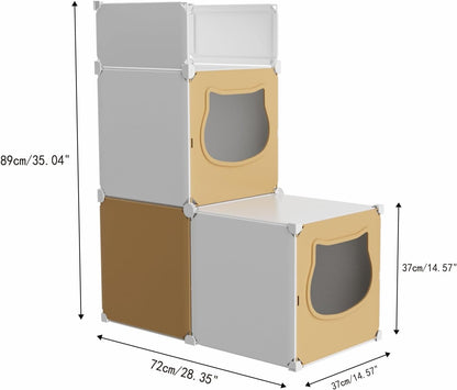 Small Cat Cage Indoor, DIY Cat Playpen Enclosure Crate Kennel with Top Platform, 2-Tier Cute Pet House for 1-2 Kitten
