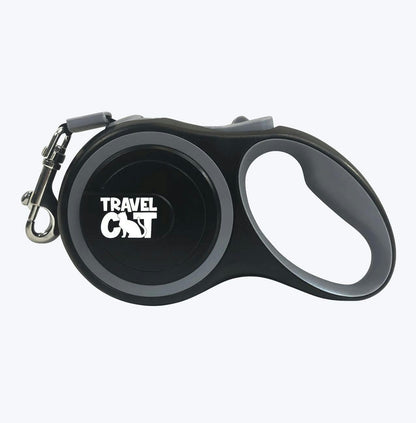 Travel Cat Retractable Expandable Leash - Black 10 Ft Long Strong Tape, Release/Lock Button and Anti-Slip Handle for Small to Large Cats - Light Pet Leash for Walking, Training
