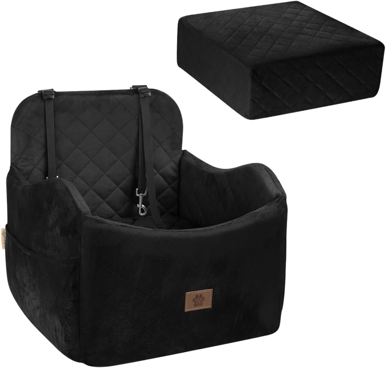 Dog Car Seat for Small/Medium Dogs, Detachable Washable Dog Booster Seat Under 35lbs, High-Support Memory Foam,Travel Bed with Storage Pockets