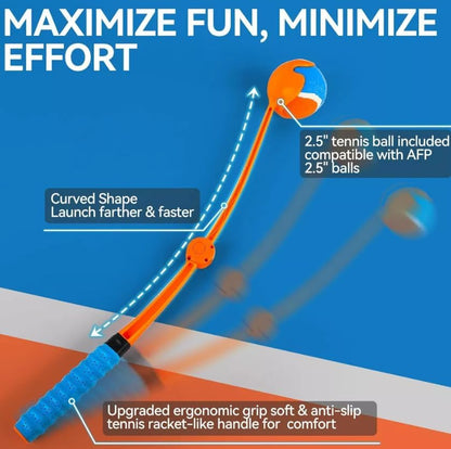 25“Dog Ball Launcher, Foldable Tennis Ball Thrower with Soft and Comfortable Tennis Racket-Like Handle Grip, 2.5 inch Ball Included