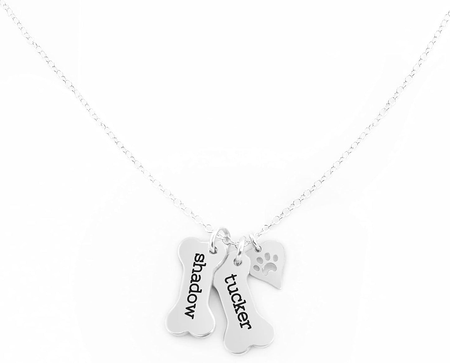 Custom Dog Bone Memorial Necklace With 925 Sterling Silver Paw Print Charm - Memorial Necklace With Personalized Names For Dog Lovers - Pet Jewelry Puppy Animal Pendant