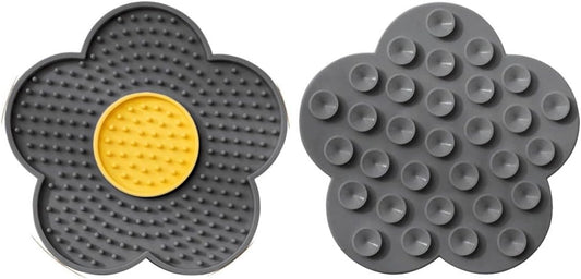 QWINEE Lick Mat for Dogs Cats Flower Shaped Pet Slow Feeder Dog Cat Puppy Bowl Lick Pad for Dog Fun Alternative to Slow Down Eat for Small Medium Large Dogs Grey One-Size