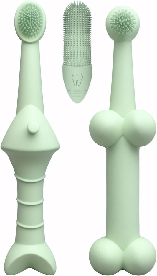 JBD Dog Toothbrush and Cat Oral Care Set | Finger Toothbrush for Small/Large Pets | Puppy Tooth Brushing Kit with Double Sided Brush | Cleans Teeth & Removes Tartar | 3-Piece Pet Dental Care