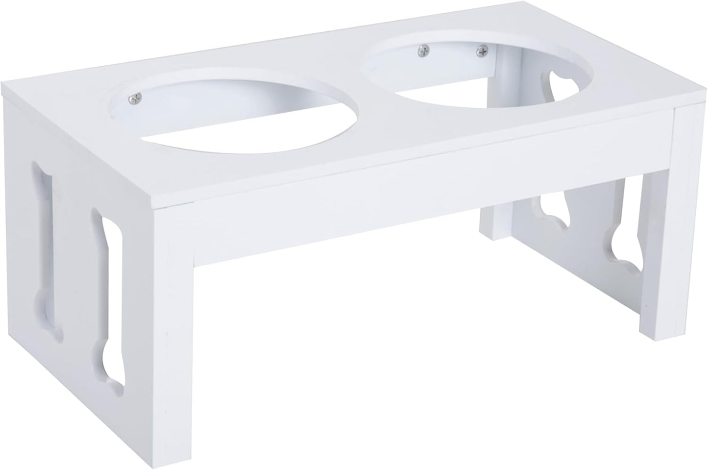 GREAZ 23" Modern Decorative Dog Bone Wooden Elevated Pet Food Bowl Feeding Station, White