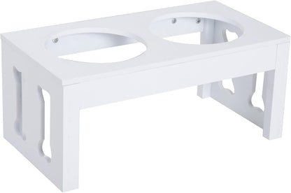 GREAZ 23" Modern Decorative Dog Bone Wooden Elevated Pet Food Bowl Feeding Station, White