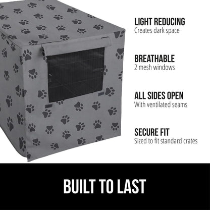 GORILLA GRIP Dog Crate Covers compatible with Amazon Basics Dog Crates, All Sides Open, Privacy Cover Fits 42" Wire Kennel, Breathable Mesh Windows, Light Reducing Puppy Training Cage Topper, Gray Paw