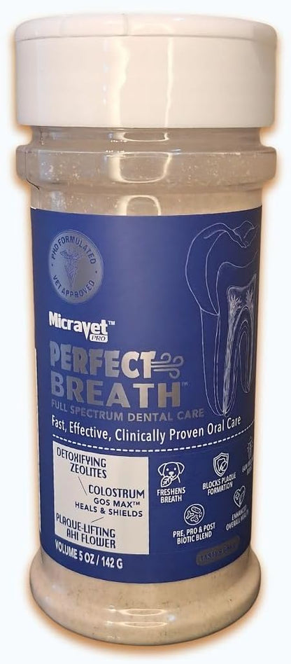 MicraVet-Perfect Breath- Dental Care Meal Topper for Dogs–Reduces Plaque & Tartar, Supports Gut Health,Natural Probiotic Oral Powder with Colostrum, Zeolites & Cranberry – Freshens Breath, 5 oz