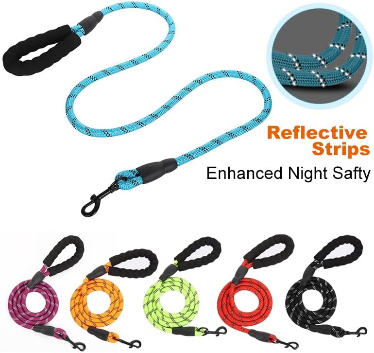 Dog Leash with Padded Handle, Slip Lead Leashes Strong No Pull Training Rope Highly Reflective Threads for Medium Large Dogs,Red,6 FT