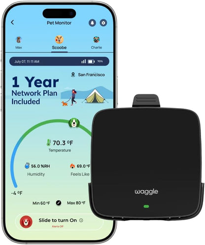Waggle 4G Pet Temperature Monitor – 1-Year Subscription Included – No Wi-Fi Needed – Real-Time App/SMS/Email Alerts – RV, Car & Home Safety Device with Power-Outage Notifications