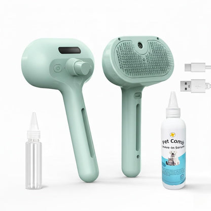 Pet Steam Brush for Dog & Cat, 3 in 1 Spray Hair Removal Comb for Shedding & Grooming, Water Brush for Long & Short Haired Pets, Includes 200ml Shampoo & USB Rechargeable Design, Green