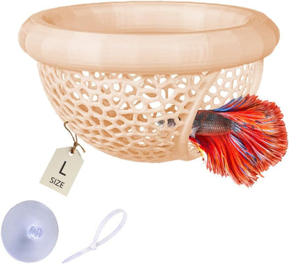 Floating Betta Hammock with Suction Cup, Shrimp Cave, Betta Fish Feeding Rings,3D Printed Aquarium Decor (Sand, Large)