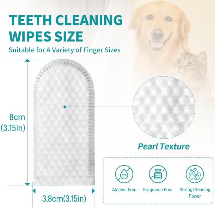 PITHER Dog Teeth Cleaning Wipes, Pet Dental Finger Wipes for Dogs & Cats Disposable Gentle Dog Teeth Cleaning Pads Tooth Brushing Kit Freshen Bad Breath Remove Plaque & Tartar Buildup 50 Counts