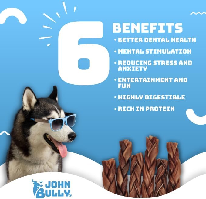 John Bully Collagen Braided 6" 6PK, The Best Option for Your Dog, 100% Natural, Rich in Protein, Highly Digestible, Gluten Free,Premium Grade Quality,Odor Free The Real Collagen