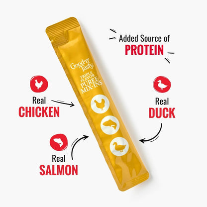 Good 'n' Tasty Triple Flavor Puree Mix-Ins Dog Food Topper Treats for All Dogs, 7 Count, Easy Single-Serve Portions, Added Protein with Chicken, Salmon and Duck (Pack of 2)