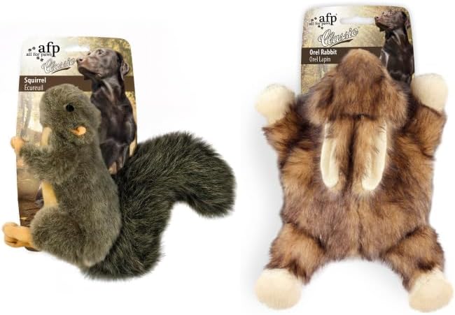 ALL FOR PAWS Classic Squirrel Pet Toys, Small and Orel Rabbit Squeaky Doy Toy Bundle