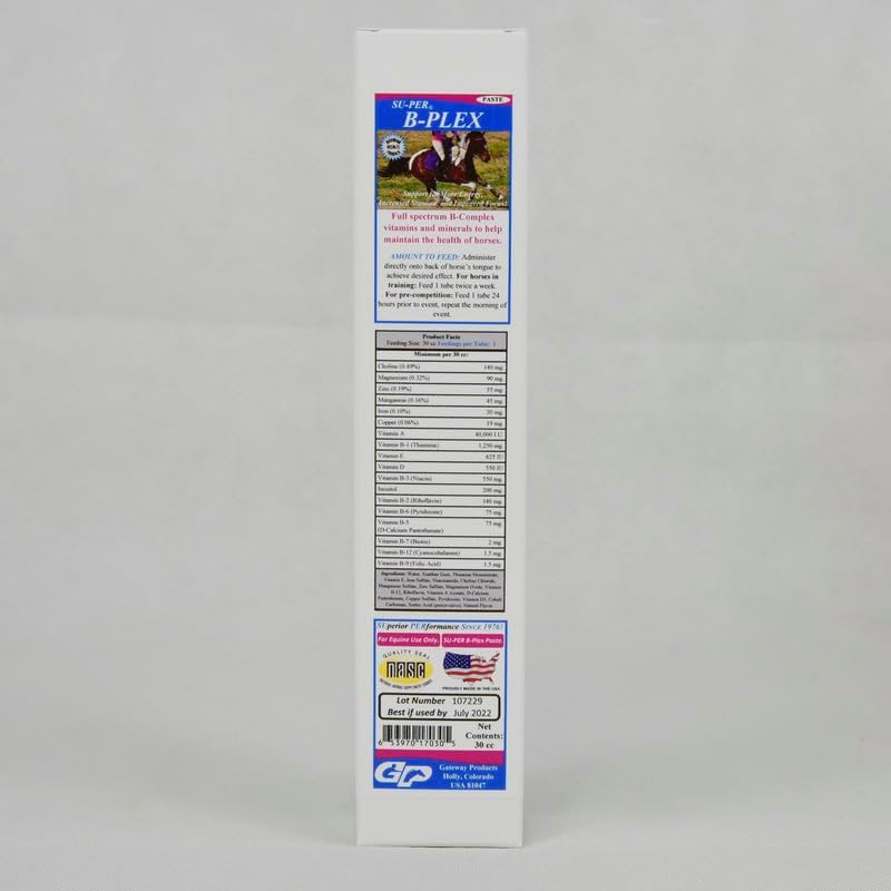 SU-PER B-Plex Equine Paste - Complete B-Complex Horse Vitamins and Minerals Supplement - Healthy Hooves, Red Blood Cells, Energy & Stamina Support, Horse Calming Paste - 30cc Syringe (2 Pack)