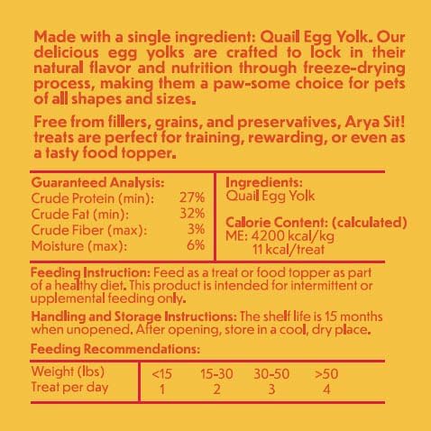 Freeze-Dried Single Ingredient Treat (Quail Egg Yolk) for Dogs and Cats - High Protein · Rich in Lecithin for Healthy Coat · No Artificial Ingredients · 4 oz/8 oz