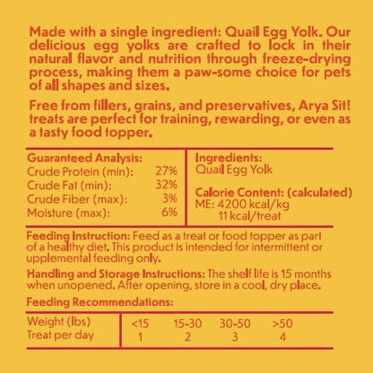 Freeze-Dried Single Ingredient Treat (Quail Egg Yolk) for Dogs and Cats - High Protein · Rich in Lecithin for Healthy Coat · No Artificial Ingredients · 4 oz/8 oz