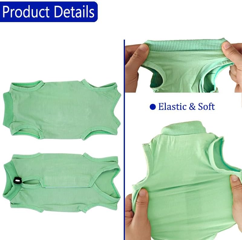 Cat Recovery Suit Cat Surgery Onesie for Female Male Cats After Surgery Spay Surgical Abdominal Wound Skin Diseases E-Collar Alternative Wear(Green, Medium)
