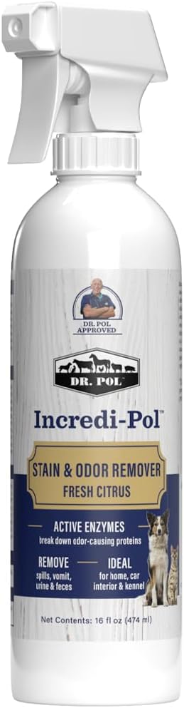 Dr. Pol Incredi-Pol Stain & Odor Remover | Eliminates Dirt, Urine & Feces | Safe and Effective Around Pets & Their Favorite Spots | Trigger Spray for Easy Use | 16 oz | Fresh Citrus
