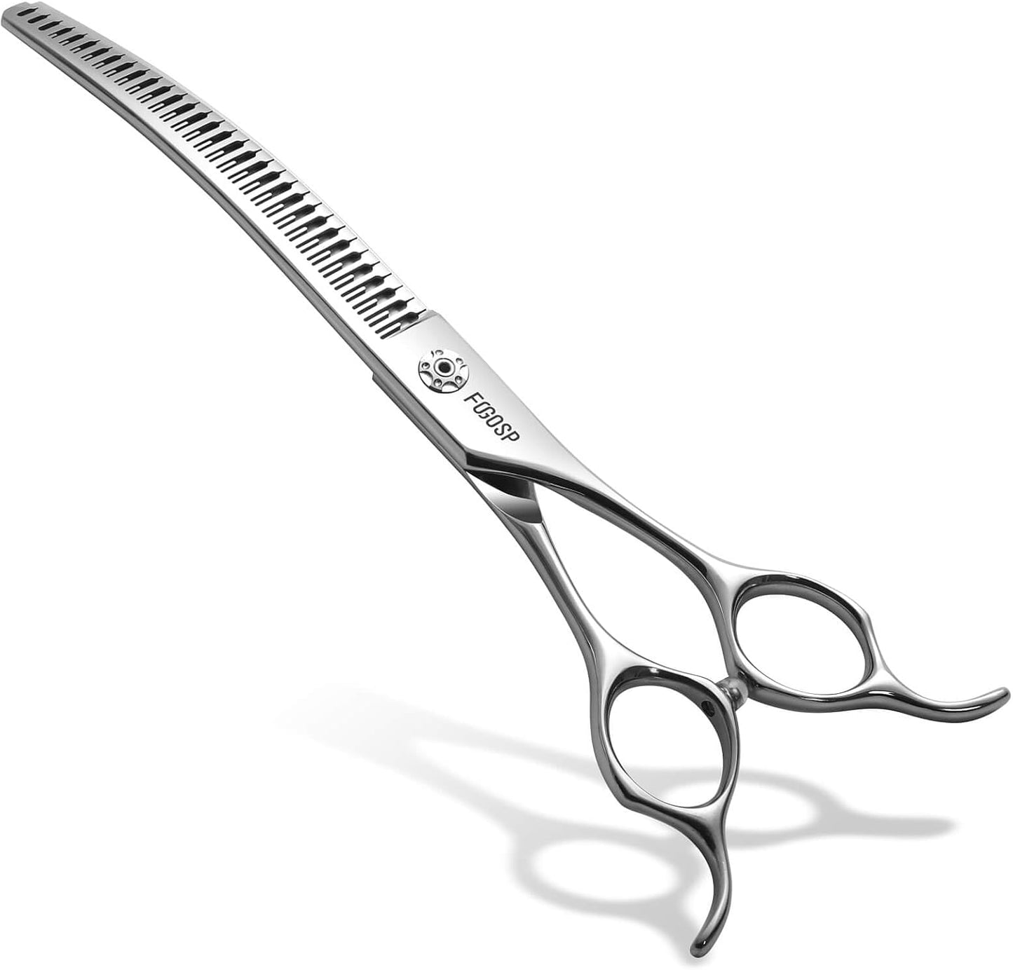Curved Thinning Shears Dog Grooming Scissors 7.5" Curved Chunkers for Dogs Pet Japan Alloy Steel 70% Thinning Rate 33 Horseshoe Teeth Fluffier Natural (7.5 in, Curve Chunker with Comb)