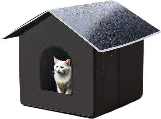 Outdoor Pet Shelter, Waterproof Portable Cat House, Collapsible Indoor Kennel with Window for Small Dogs, Rabbits, Cats (Black, M Model Without Escape Door)