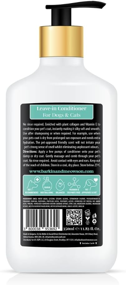Barkin & Meowson Leave-in Conditioner for Dogs & Cats 350ml / 11.83 fl.oz - Baobab Extract, Pet-Friendly Scent