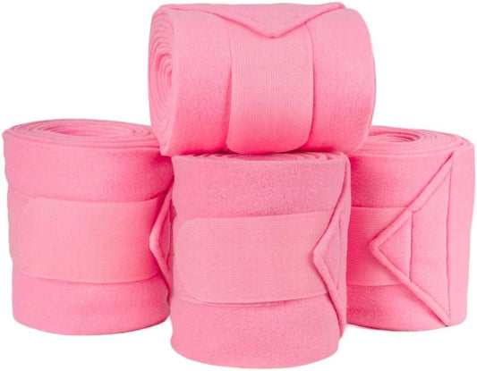 Country Pride Fleece Polo Bandages for Horses, Soft and Flexible Wraps, 2-Inch Easy-Pull Fastener with Reinforced Stitching, Machine Washable, Set of 4, Horse Size, Multiple Colors (Pink)