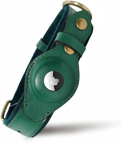 Apple AirTag Leather Dog Collar Smart GPS Collar with AirTag Holder (M, Pine Green)