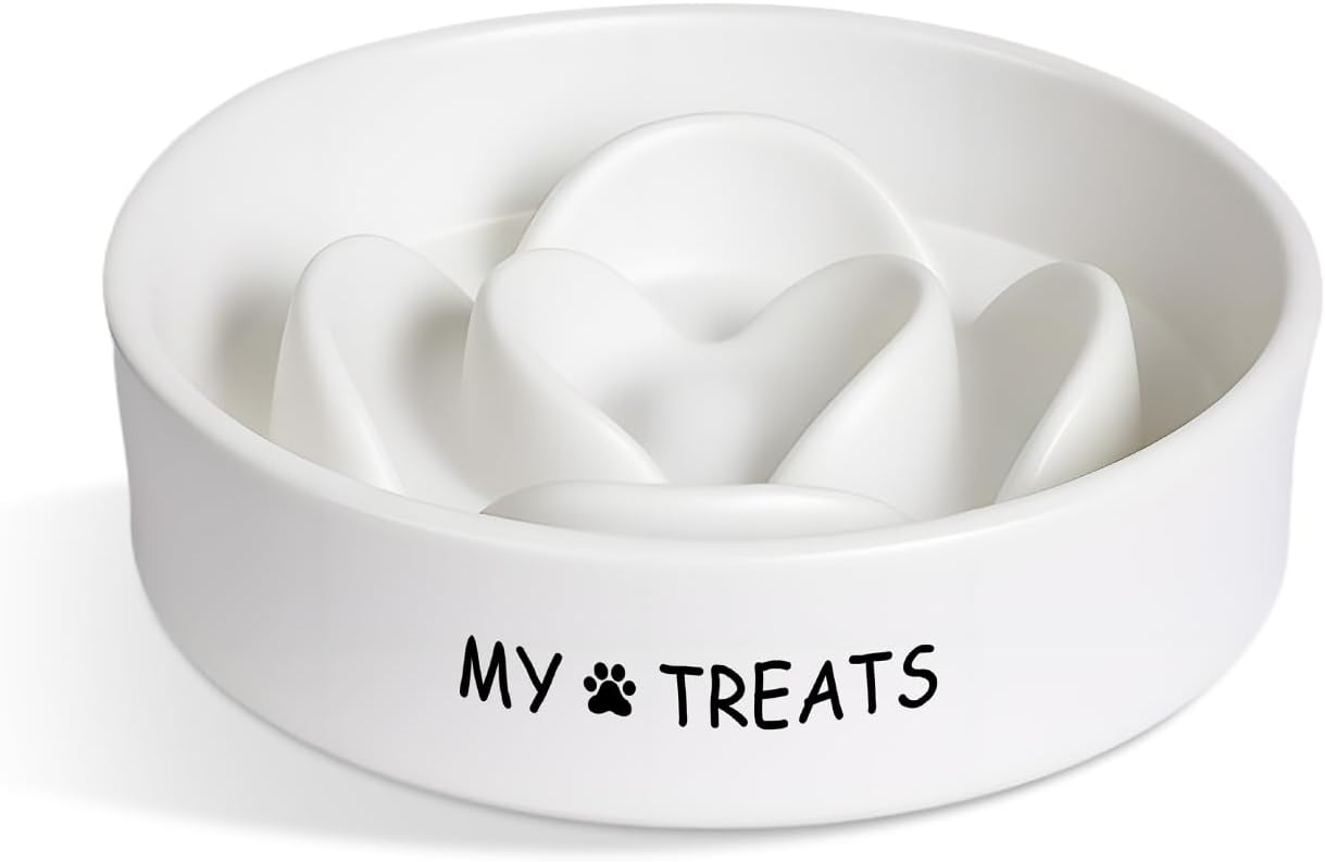 Slow Feeder Dog Bowls - Ceramic Dog Bowls for Small & Medium Dogs - White Slow Eating Dogs Bowl - Ceramic Puppy Slow Feeder - Puppy Food Bowl(Flower)