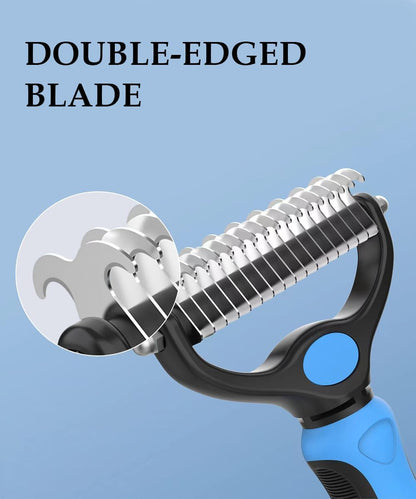 Professional Dog & Cat Grooming Kit - 2-in-1 Deshedding Brush & Dematting Comb for Long Haired Pets, Detangle Matted Fur, Reduce Shedding, Stainless Steel Tools
