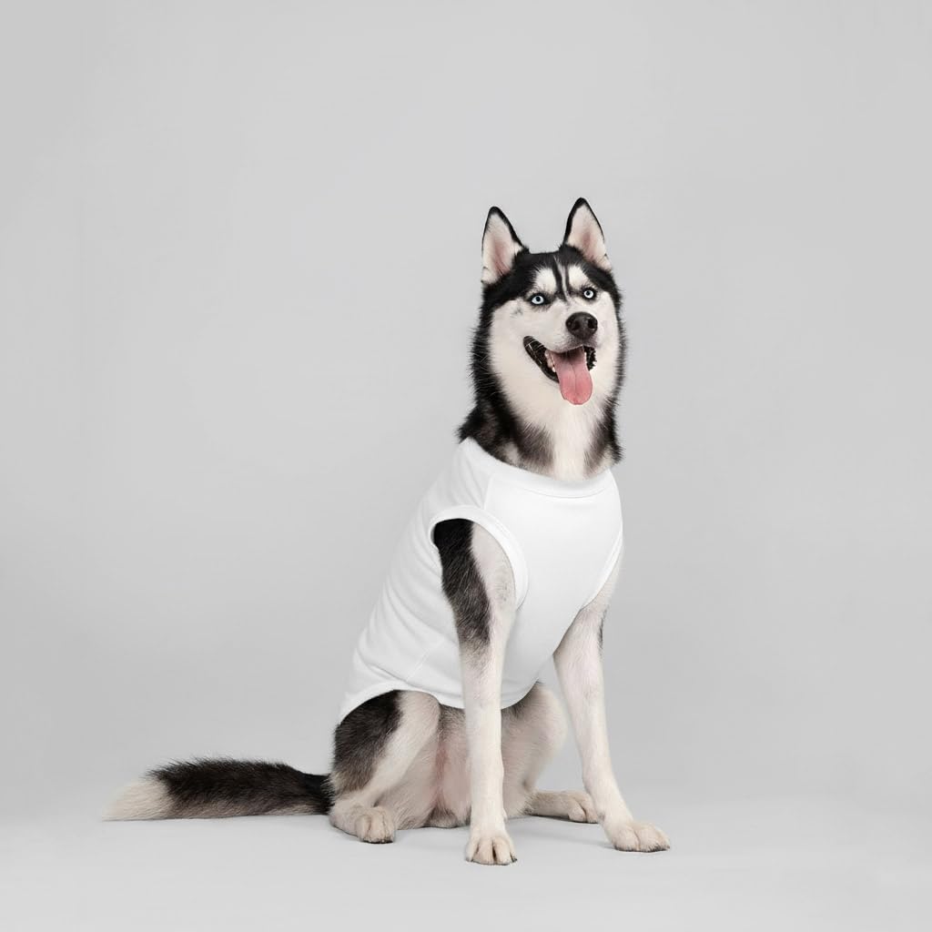 Chol&Vivi Plain Dog Shirt, 4pcs Blank Cotton Shirts Fit for Extra Small to Extra Large Size Dogs, Sleeveless Apparel Soft and Lightweight, Tank Top for All Breeds, Black/Grey/White/Dark Green, Large