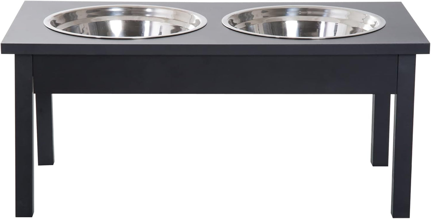 LUMILAND 23" Wooden Elevated Dog Feeding Station for Healthier Eating, Durable Design with Stainless Steel Bowls, Elegant Black Finish