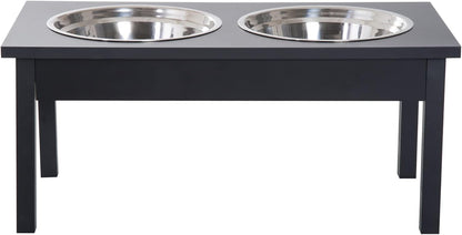 LUMILAND 23" Wooden Elevated Dog Feeding Station for Healthier Eating, Durable Design with Stainless Steel Bowls, Elegant Black Finish