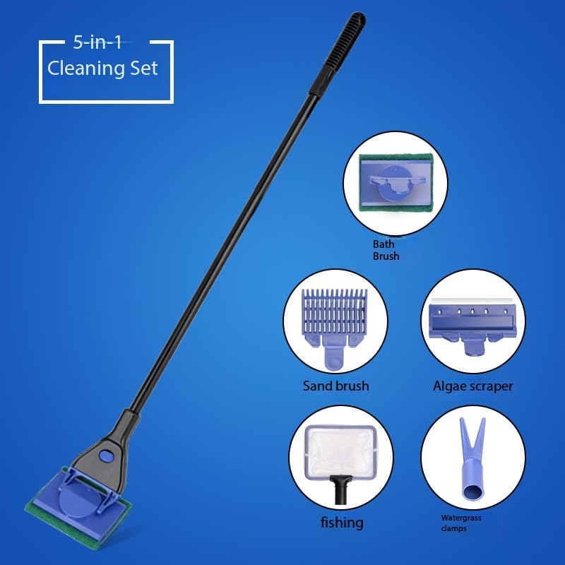 Fish Tank Glass Cleaning Brush, Aquarium Tool, Fishing net for Collecting Aquatic Plants, Algae Scraper, Long-Handled Multi-Functional Cleaning Set