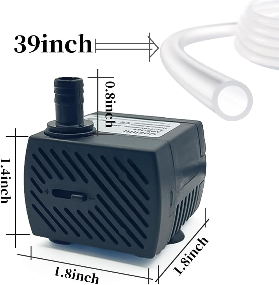 95GPH ultra-quiet small fountain pump (350L/H, 5W), 3.3-foot water pipe, adjustable flow small water pump, suitable for fish tanks, water features, pet fountains, outdoor fountain pumps